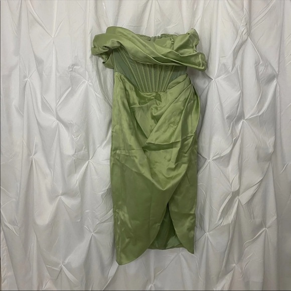 House of CB Lulu Pistachio Asymmetric Drape Midi Corset Dress - Picture 7 of 9